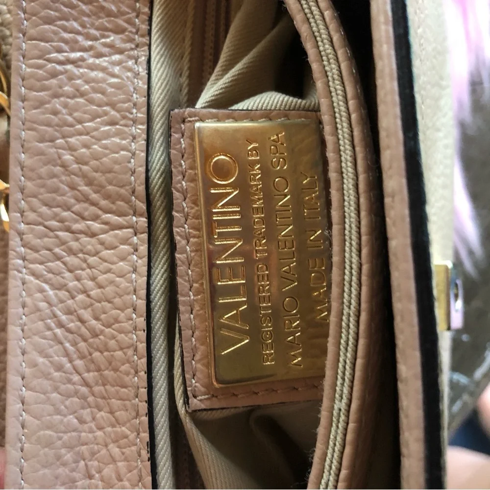 Valentino by Mario Valentino Tan Studded Shoulder Bag Gold Hardware